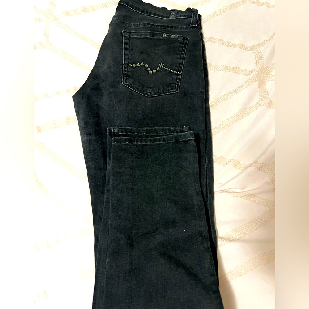7 for all man kind black with rhinestones on pockets worn missing 3 stones